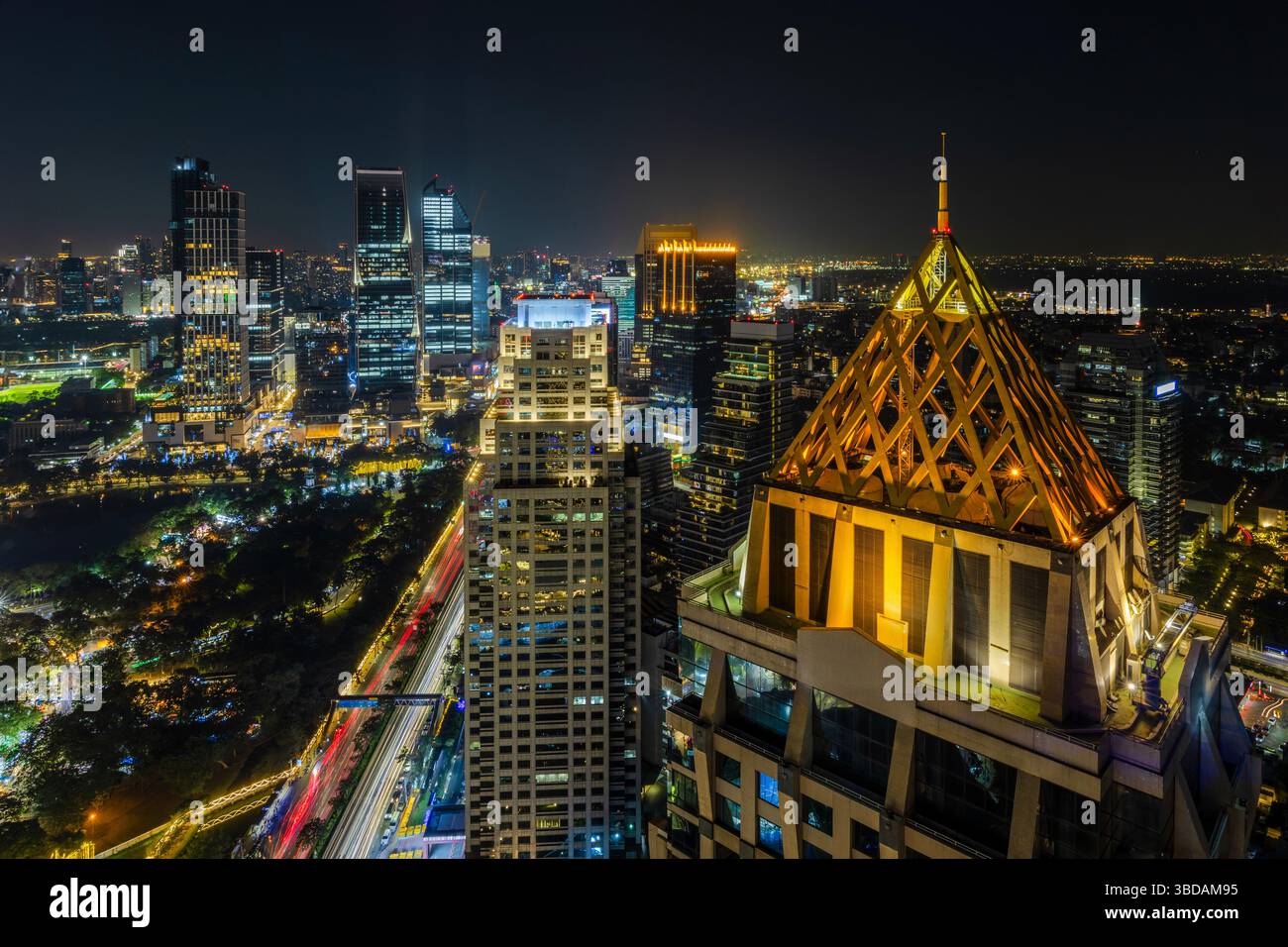 Aerial view of Bangkok modern office buildings, condominium in Bangkok ...