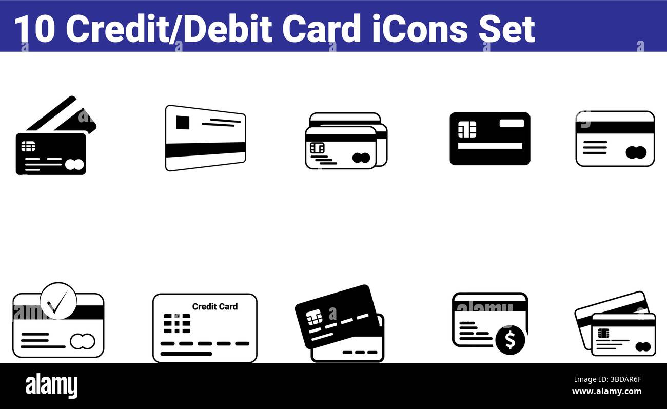 Set of 10 Credit/Debit Card Icons - Vector Illustration Stock Vector ...