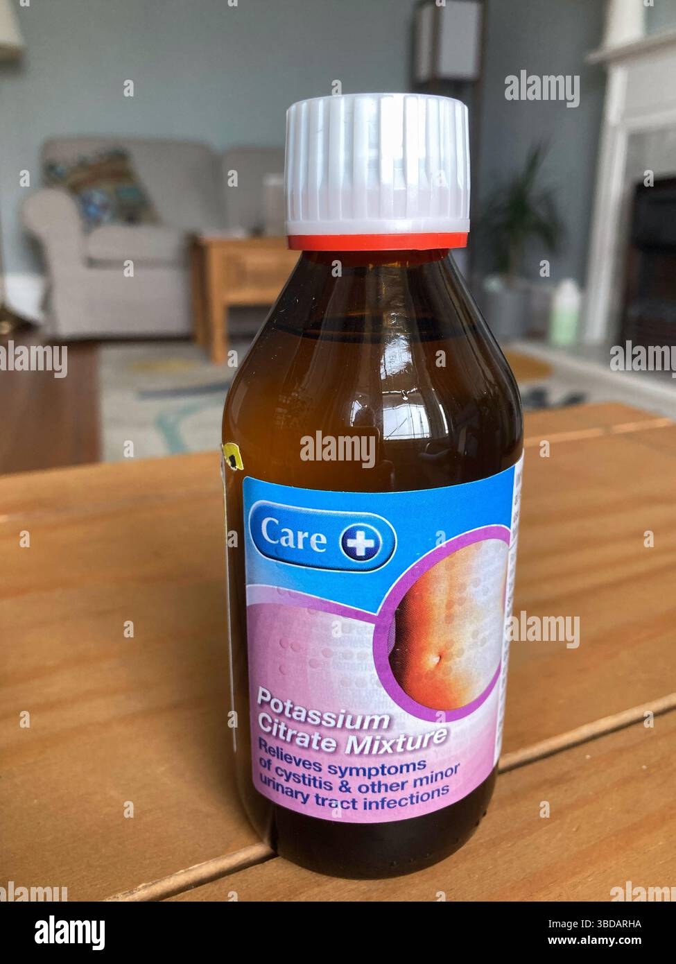 A bottle of Potassium Citrate Mixture for treating Cystitis and other urinary tract infections - Smartphone Captured Stock Image