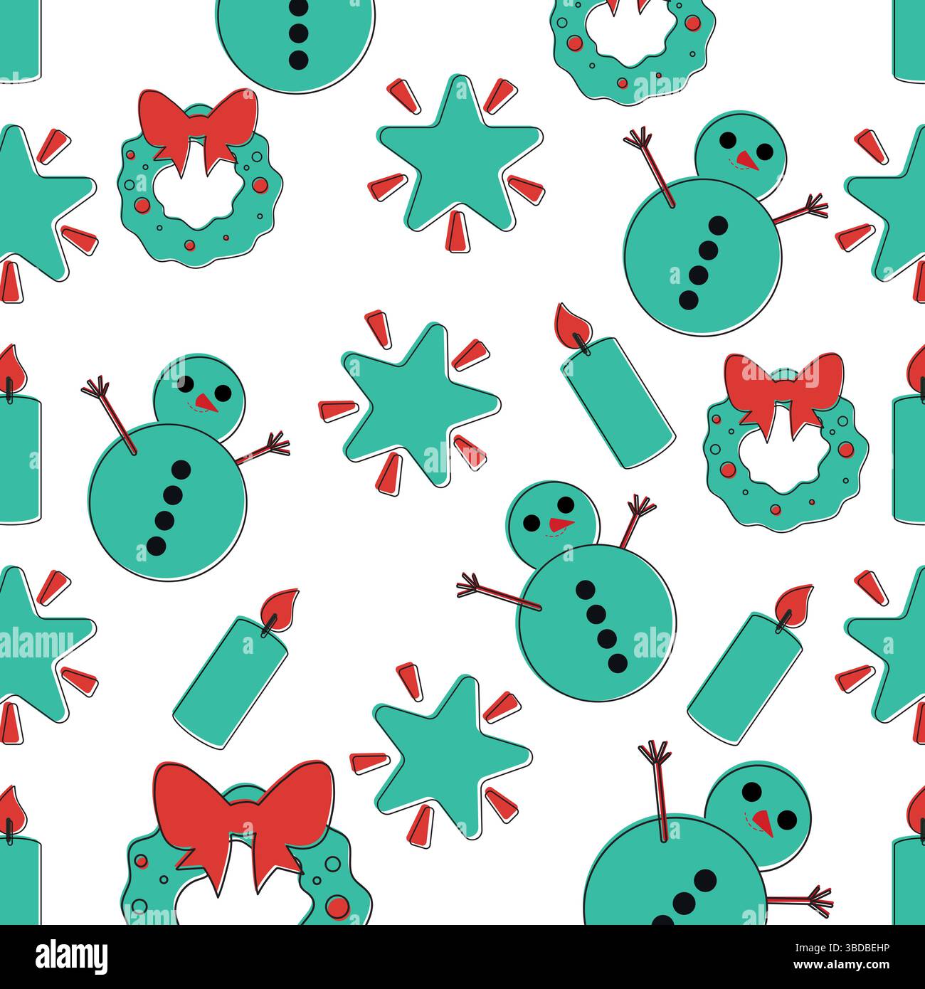Snowmen stars candles layout. Vector Stock Vector