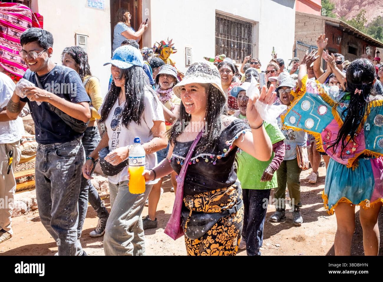 Revellers At The Annual Carnival In Purmamarca, Jujuy Province, Argentina. Stock Photo