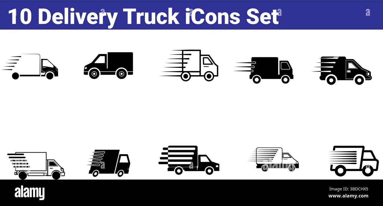 Set of 10 Delivery Truck Icons - Vector Illustration Stock Vector
