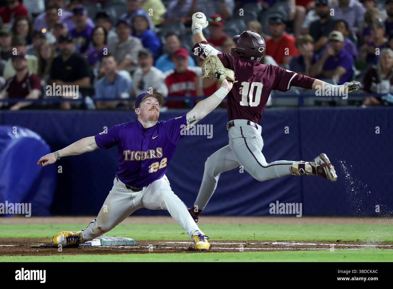 HOOVER, AL - MAY 23: Texas A&M infielder Ben Royo (10) is called out ...