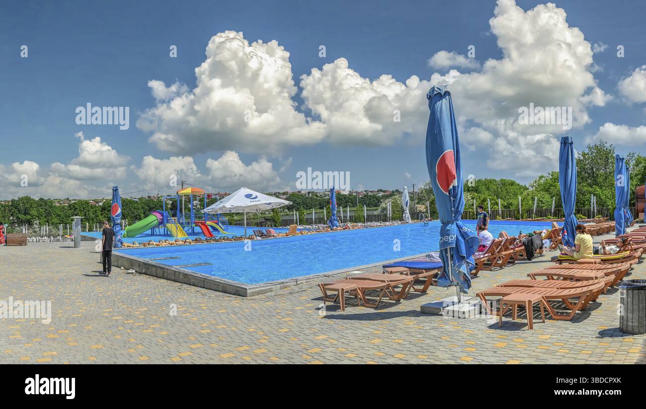 Odessa, Ukraine 06.06.2023. Aqua park in the Public Eco park New Vasyuki in Odessa, Ukraine, on a sunny summer day, Odessa, Ukraine Stock Photo