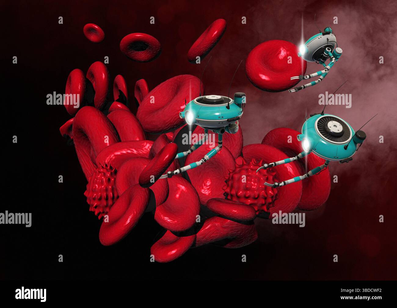 Illustration showing medical nanorobots travelling inside the ...