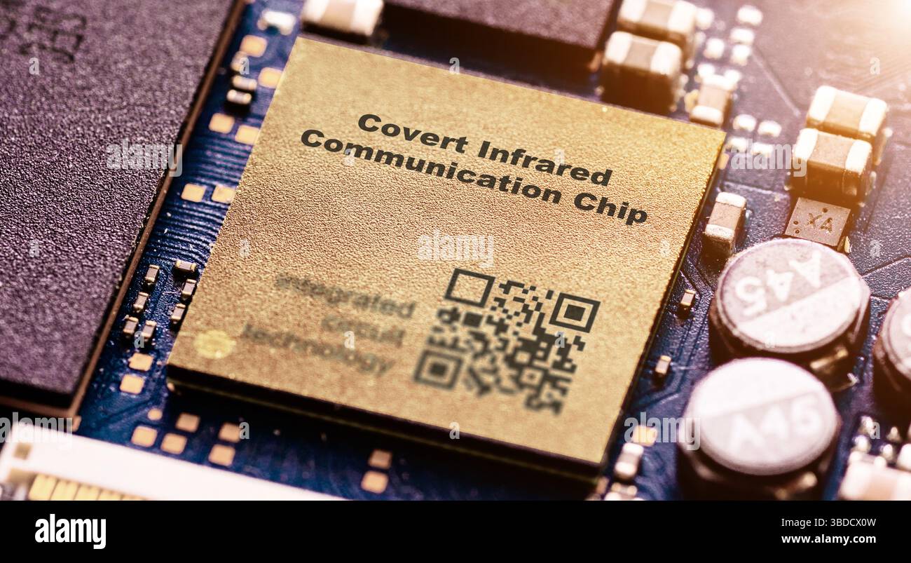 Covert infrared communication chip. Enables encrypted infrared data exchange. Stock Photo