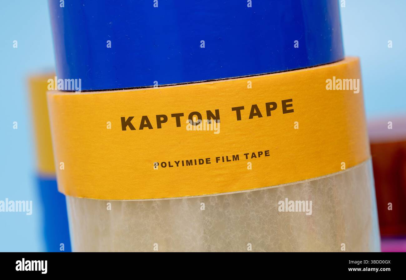 Kapton tape. Polyimide film tape. Withstands high temperatures; often ...
