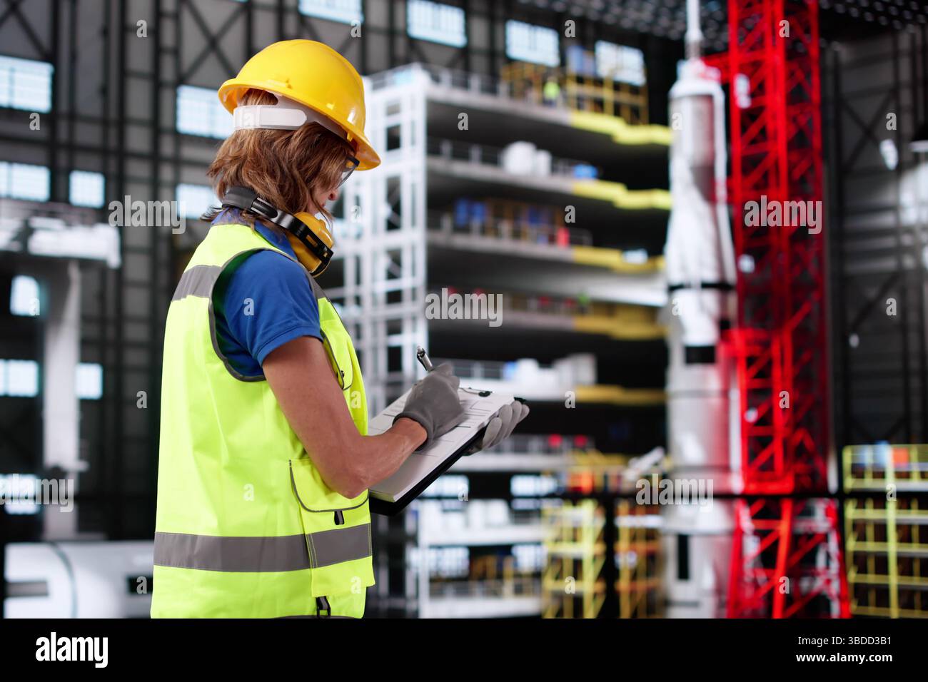 Building Safety Inspector With Clipboard Inspects Construction Site For ...