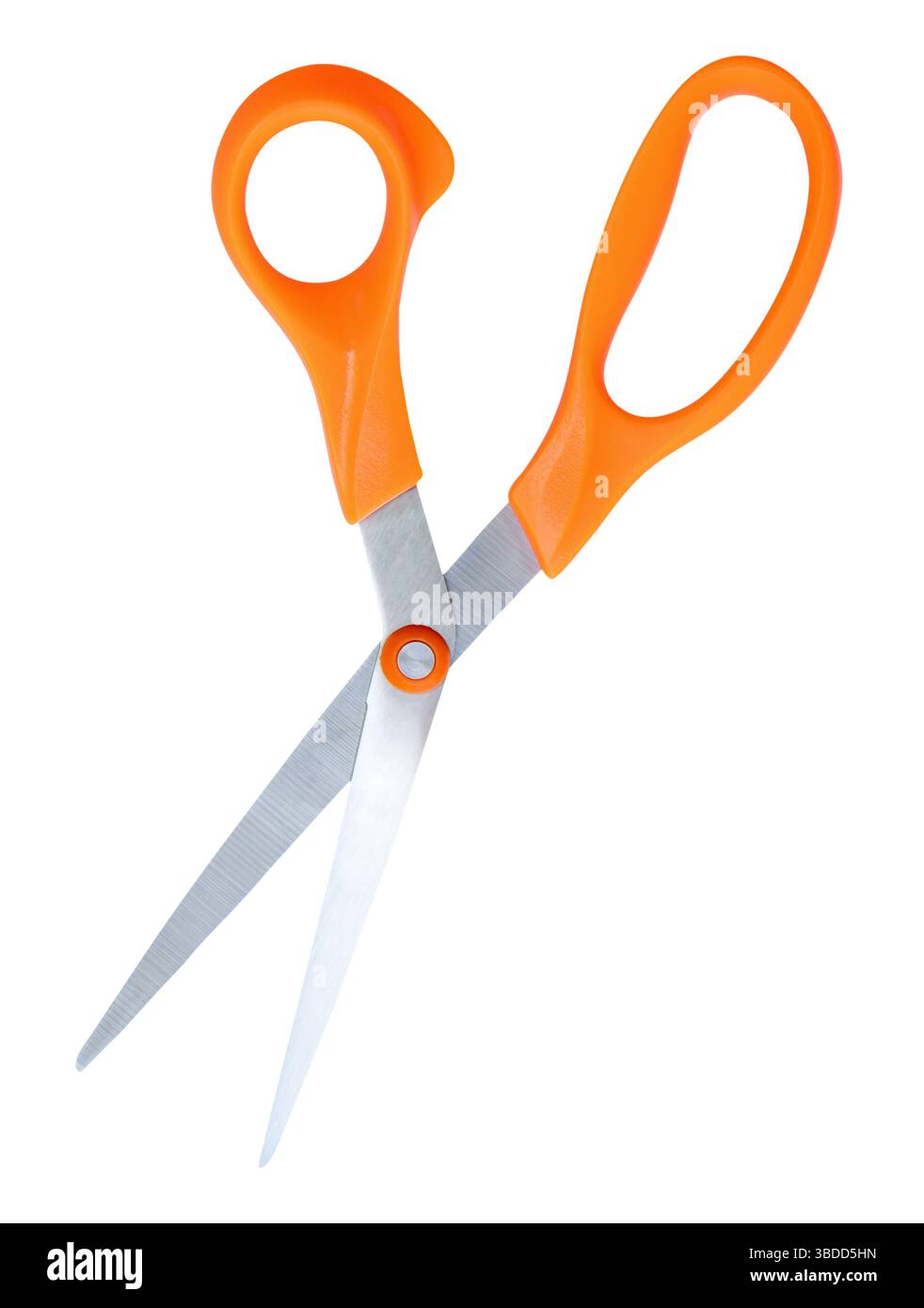 Inclined medium open multipurpose scissors with orange handle is ...