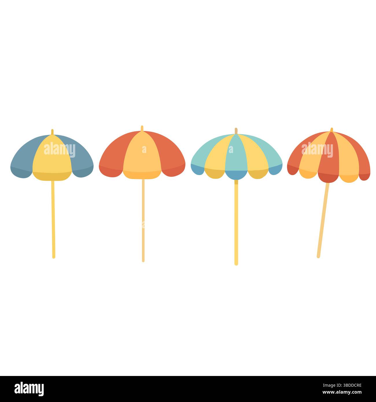 Flat style beach umbrellas in various angles, colorful vector icons Stock Vector
