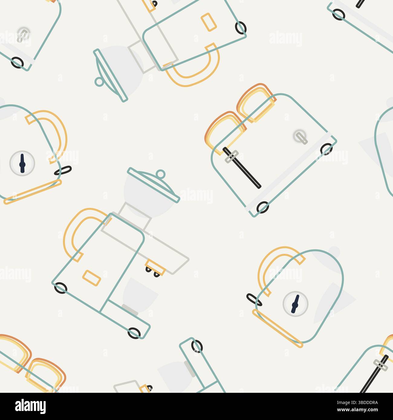 Outline pattern with retro kitchen appliances on white background Stock Vector