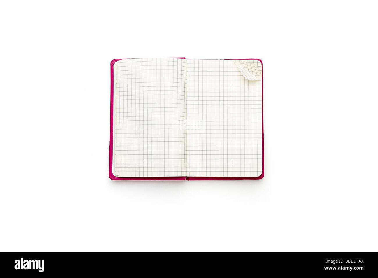 Pink blank squared open diary, isolated on white Stock Photo