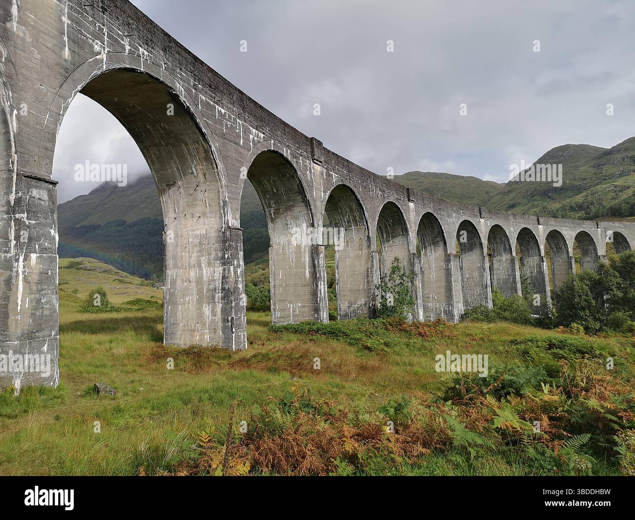 Glenfinnan Viaduct in Scotland made famous by scenes from Harry Potter films and the Hogwart's Express. - Smartphone Captured Stock Image