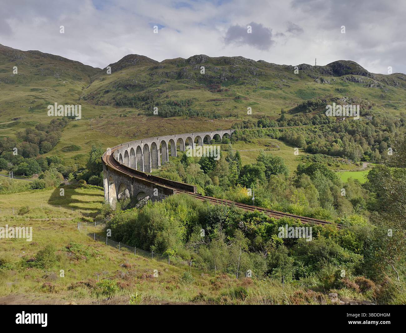 Glenfinnan Viaduct in Scotland made famous by scenes from Harry Potter films and the Hogwart's Express. - Smartphone Captured Stock Image