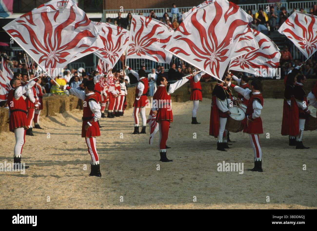 Procession Bearers Flag bearers in traditional dress, Palio procession, Alba, Piedmont ...