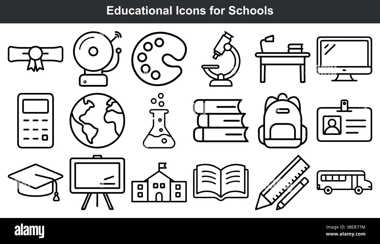 Back to school educational icons set for students Stock Vector