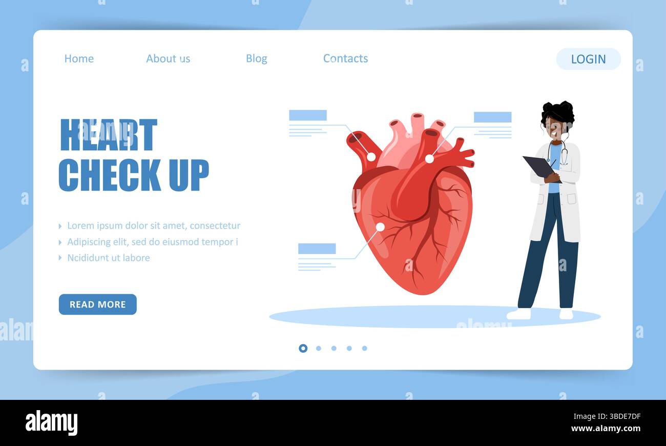 Heart check up. Landing page template. African Female doctor examines ...