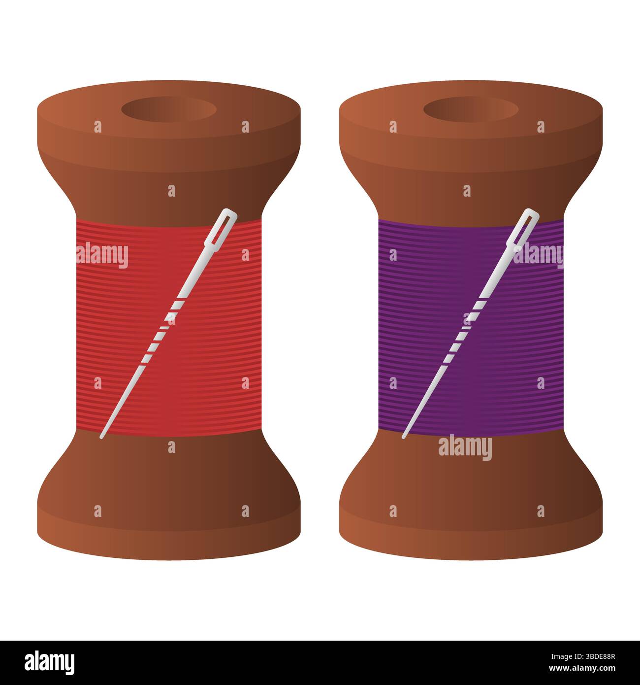 Spool of Thread and Needle for Sewing Vector. Spool of Wooden Thread with Needle Inserted. Simple Sewing Equipment. Stock Vector