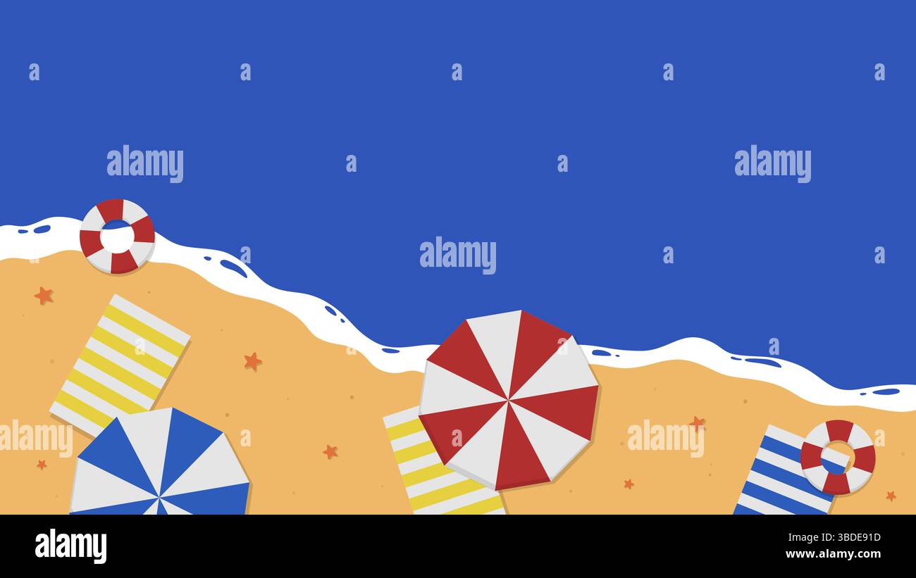 Summer beach flat illustration from top view. Simple beach background Stock Vector