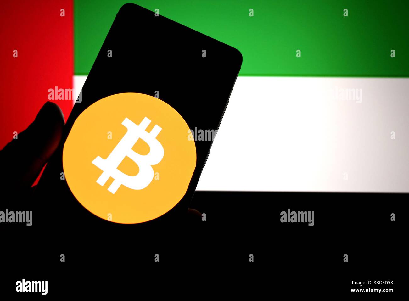 flag of United Arab Emirates and bitcoin, Integrated Circuit Board pattern.  Bitcoin Stock Growth. Conceptual image for investors in cryptocurrency and  Stock Photo - Alamy
