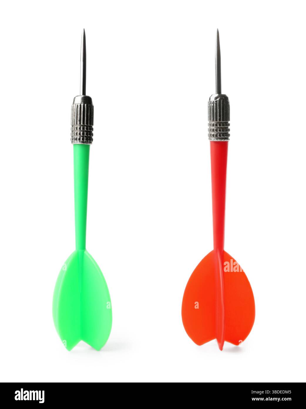 Red and green darts on white background Stock Photo