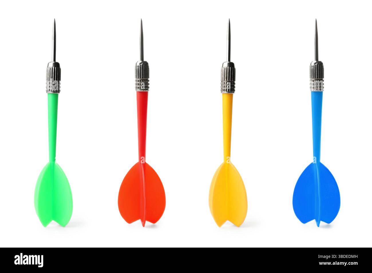 Darts in different colors on white background, set Stock Photo
