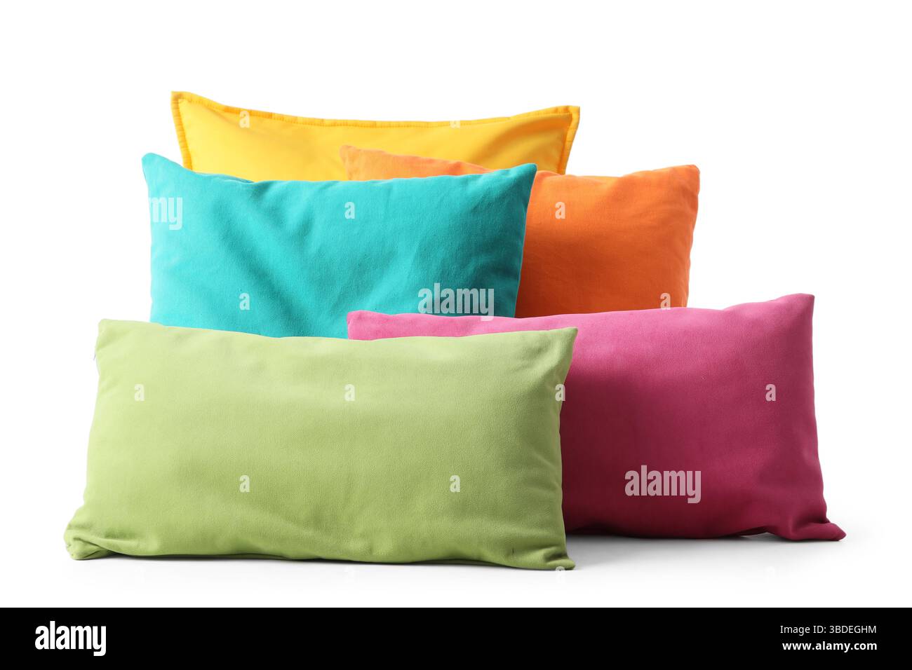 Different colorful pillows on white background Stock Photo