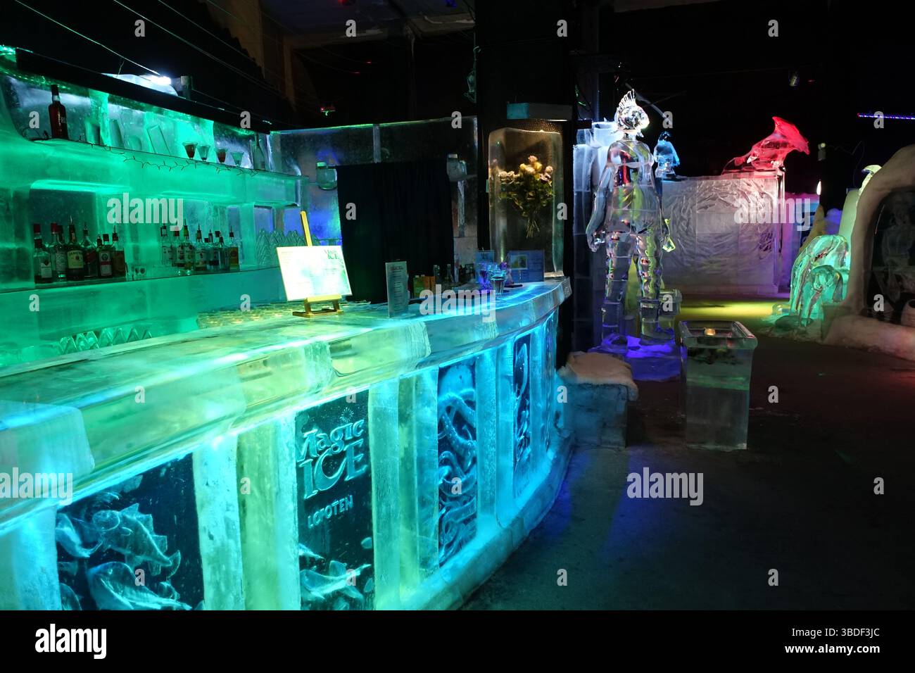 An ice bar in Norway where all the furniture are carved from ice Stock ...