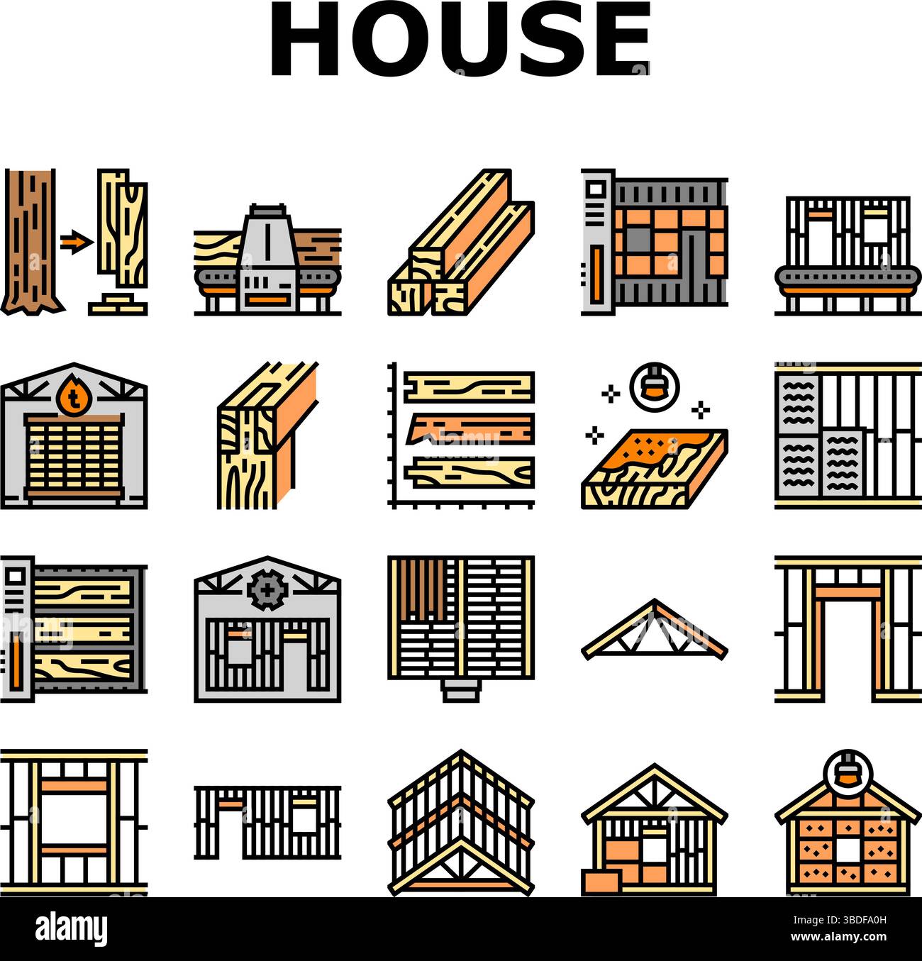 wood frame house construction icons set vector Stock Vector Image & Art ...