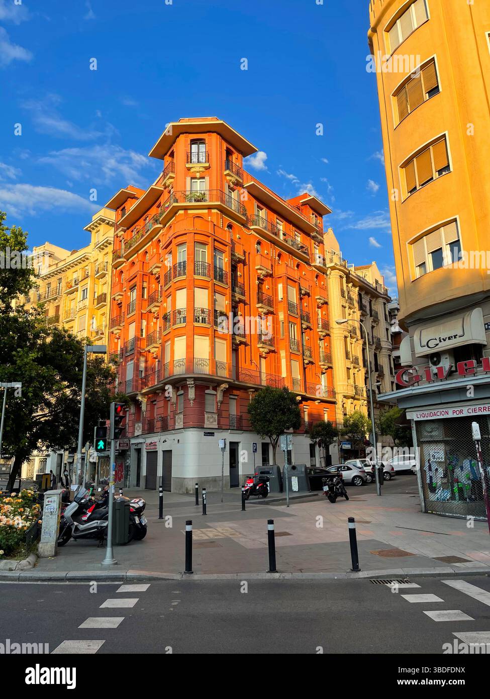 Facade of Art Nouveau building. Manuel Becerra Square, Madrid, Spain. - Smartphone Captured Stock Image