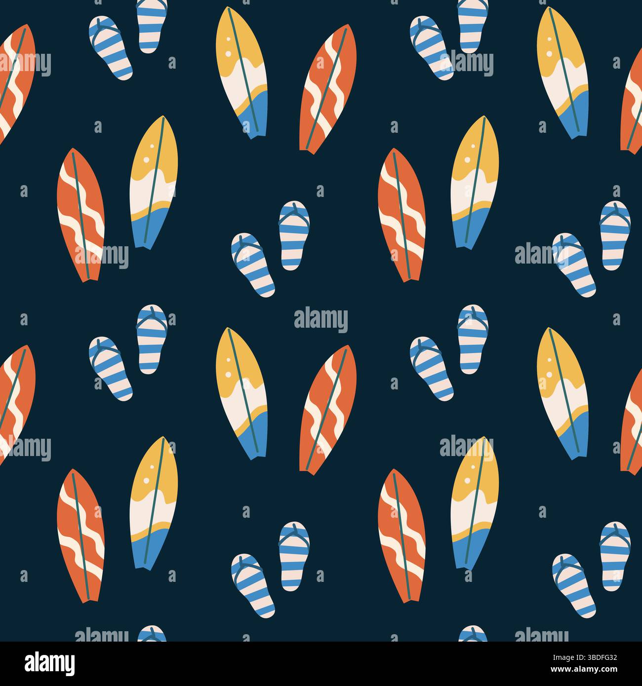 Surfboards and flip flops pattern for summer vacation design. Stock Vector