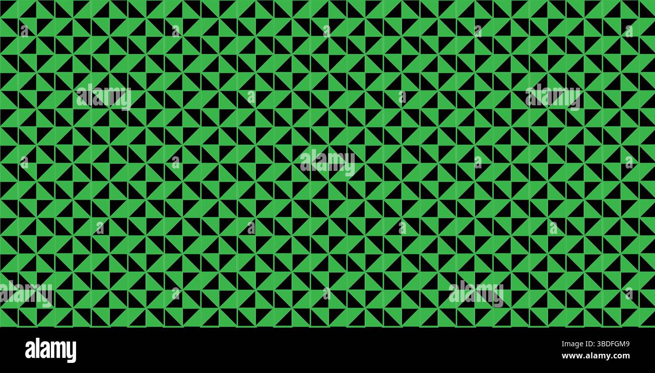 Seamless Black and Green Geometric Triangle Pattern, Abstract Modern Interlocking Triangle Repeat Background,  Minimalist Monochrome Design. Stock Vector