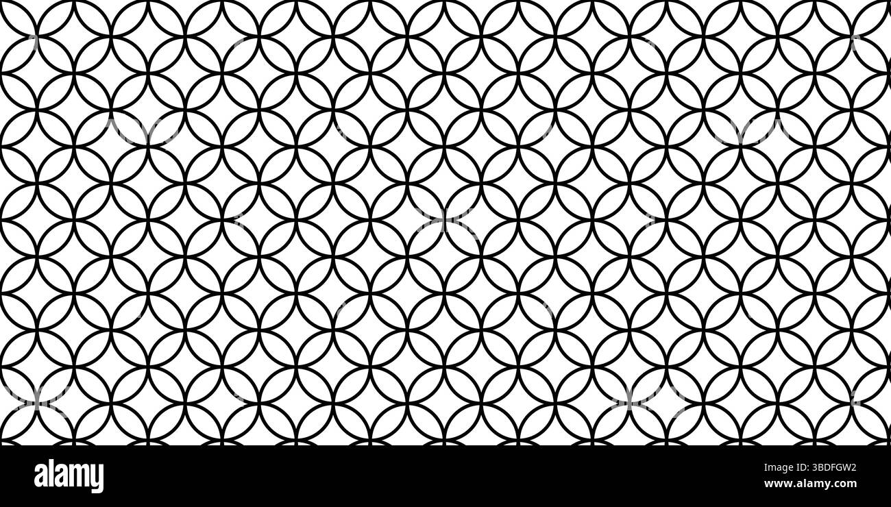 Seamless Black and White Interlocking Circles Pattern, Abstract Modern Geometric Ring Repeat Background, Minimalist. Stock Vector