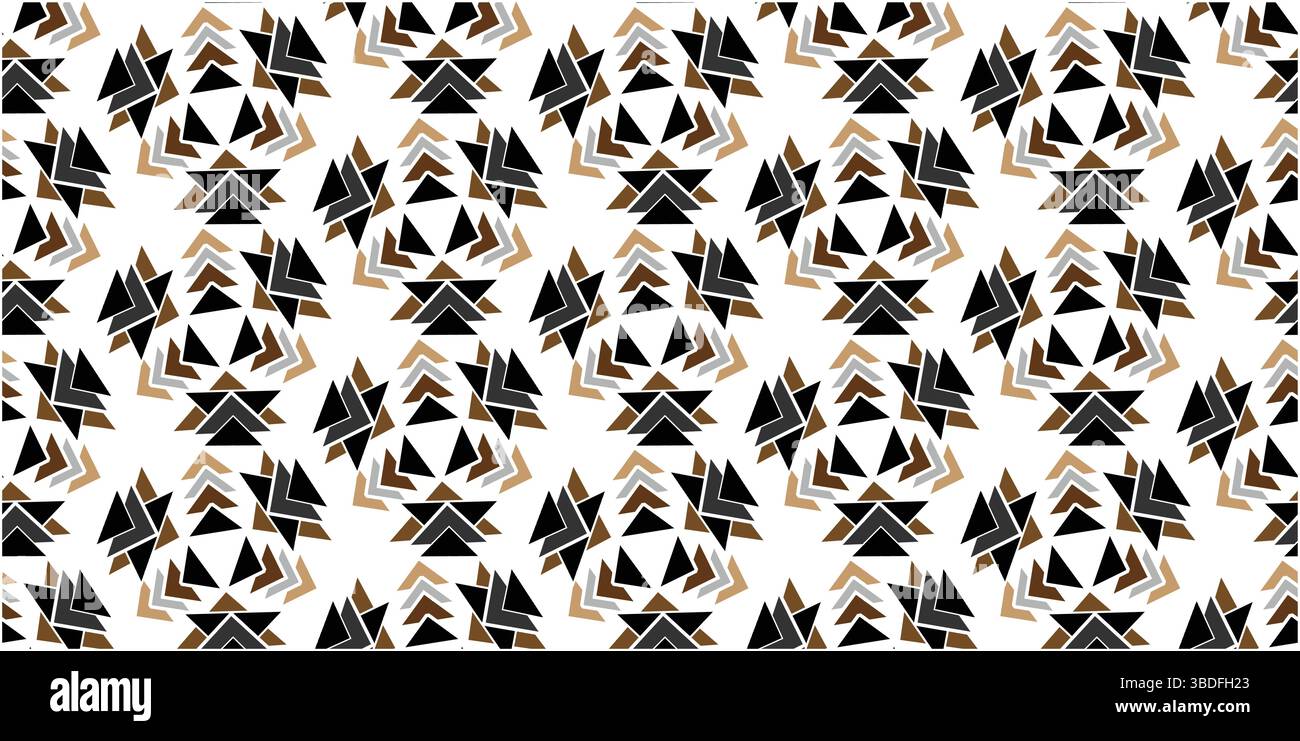 Seamless Geometric Kaleidoscope Pattern in Earthy Tones, Abstract Modern Triangle and Arrow Repeat Background. Stock Vector