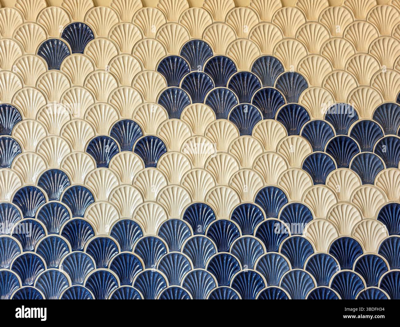 Shell shaped blue and white tiles Stock Photo