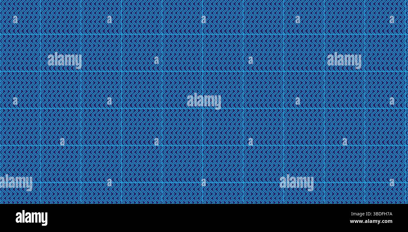 Seamless Blue Wavy Line Geometric Pattern, Abstract Modern Grid and Wave Repeat Background, Subtle Blue Optical Illusion Pattern Design. Stock Vector