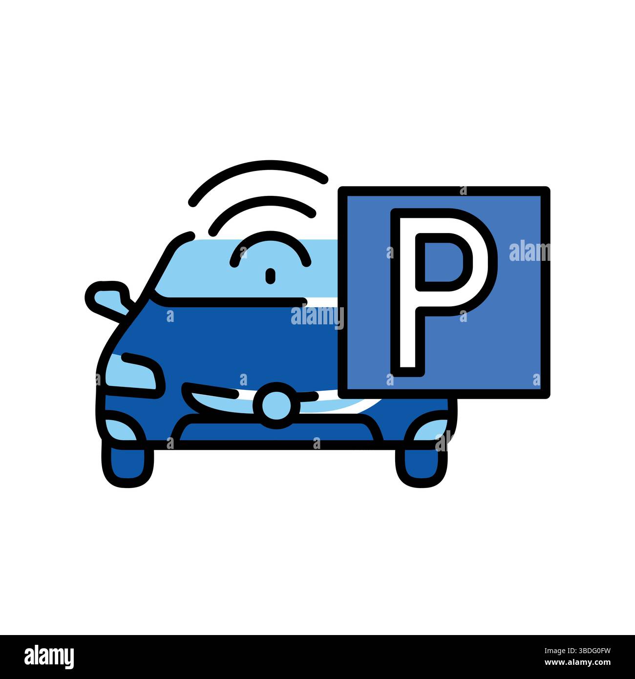 Automated parking management color line icon. Vector isolated element. Editable stroke. Stock Vector