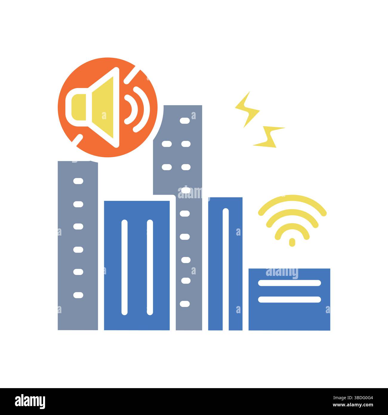 Urban noise recognition color flat icon. Vector isolated element. Editable stroke. Stock Vector