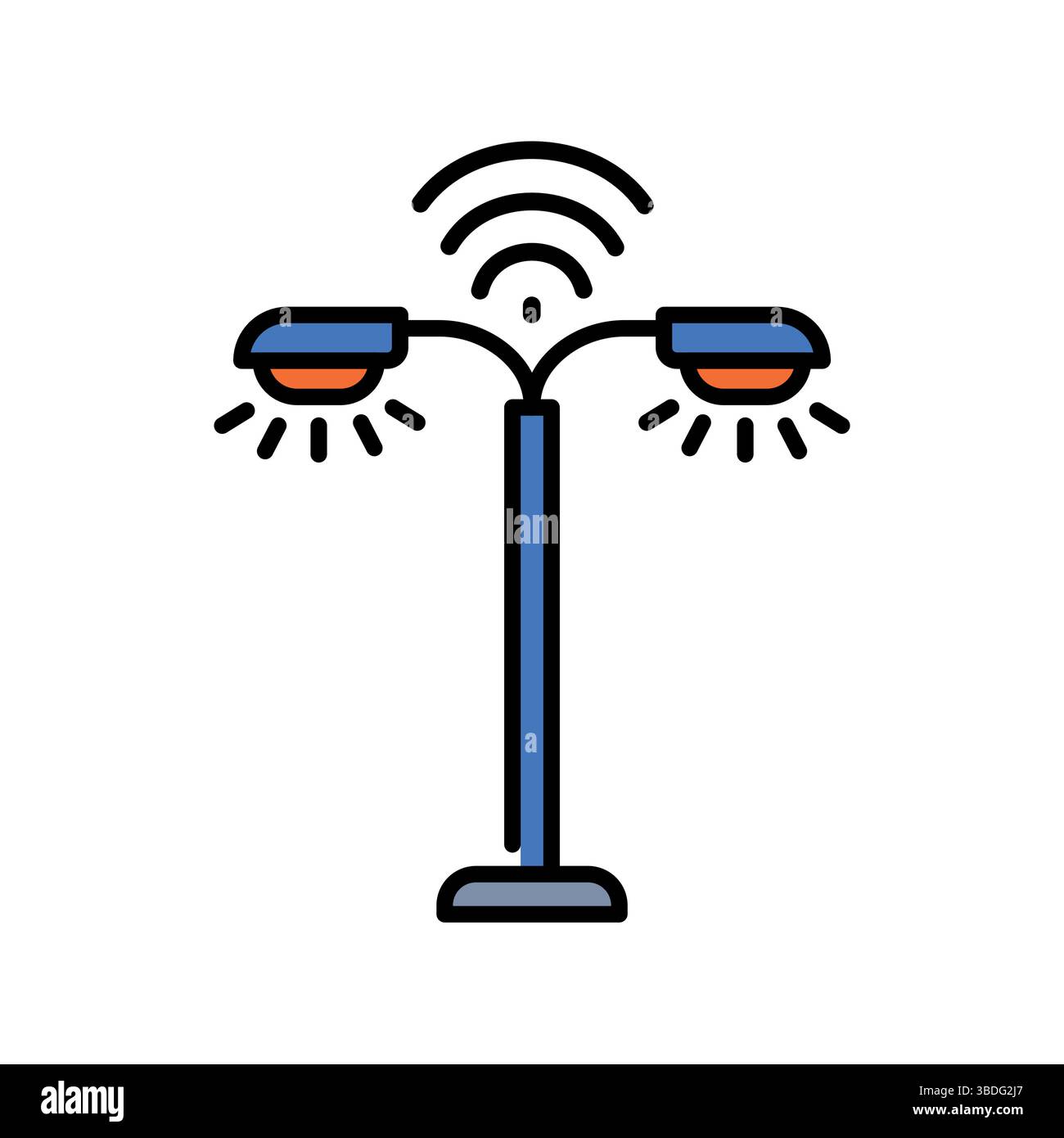 Street lighting management color line icon. Vector isolated element. Editable stroke. Stock Vector