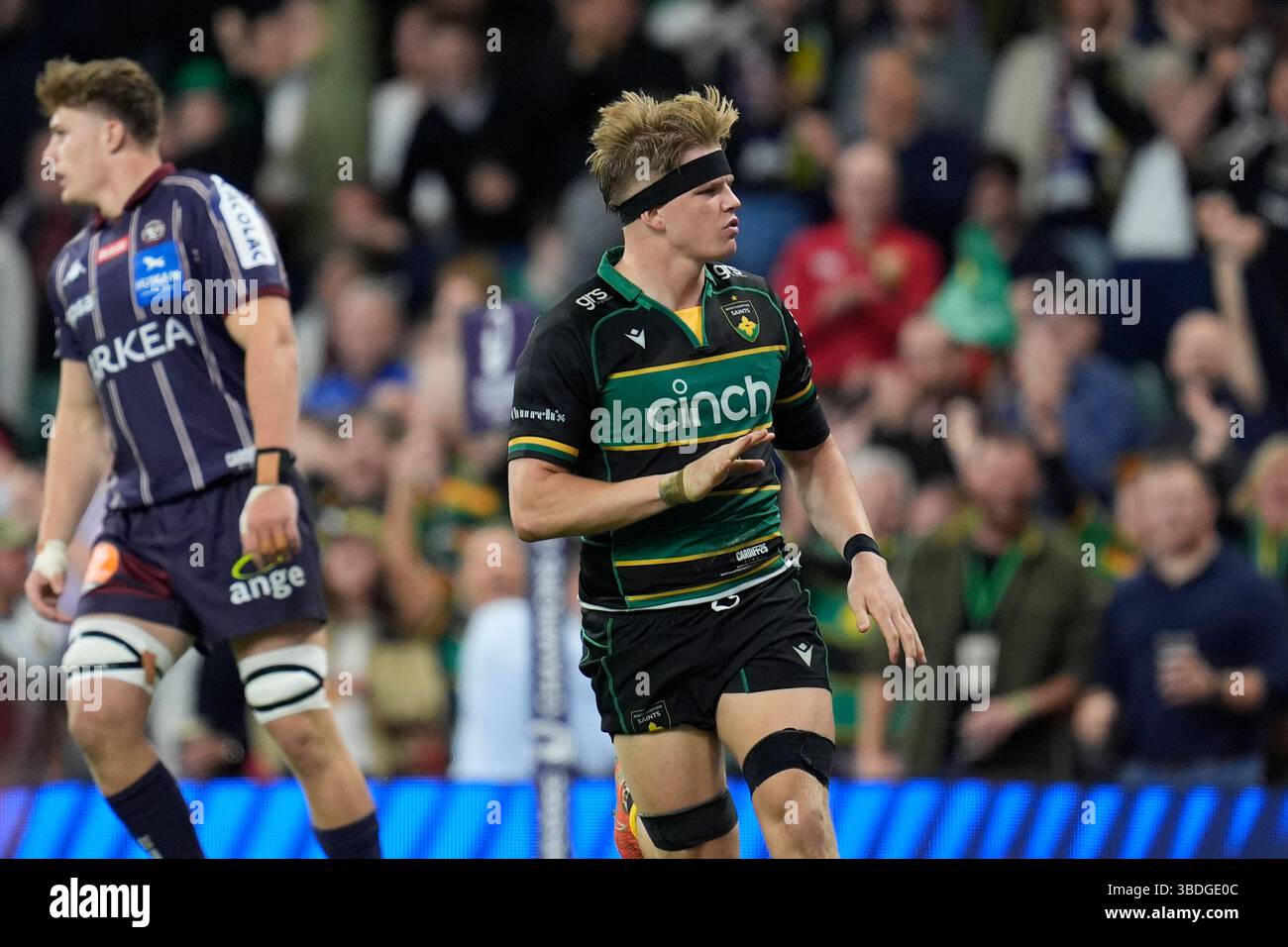 Northampton Saints' Henry Pollock after scoring a try which is ruled ...