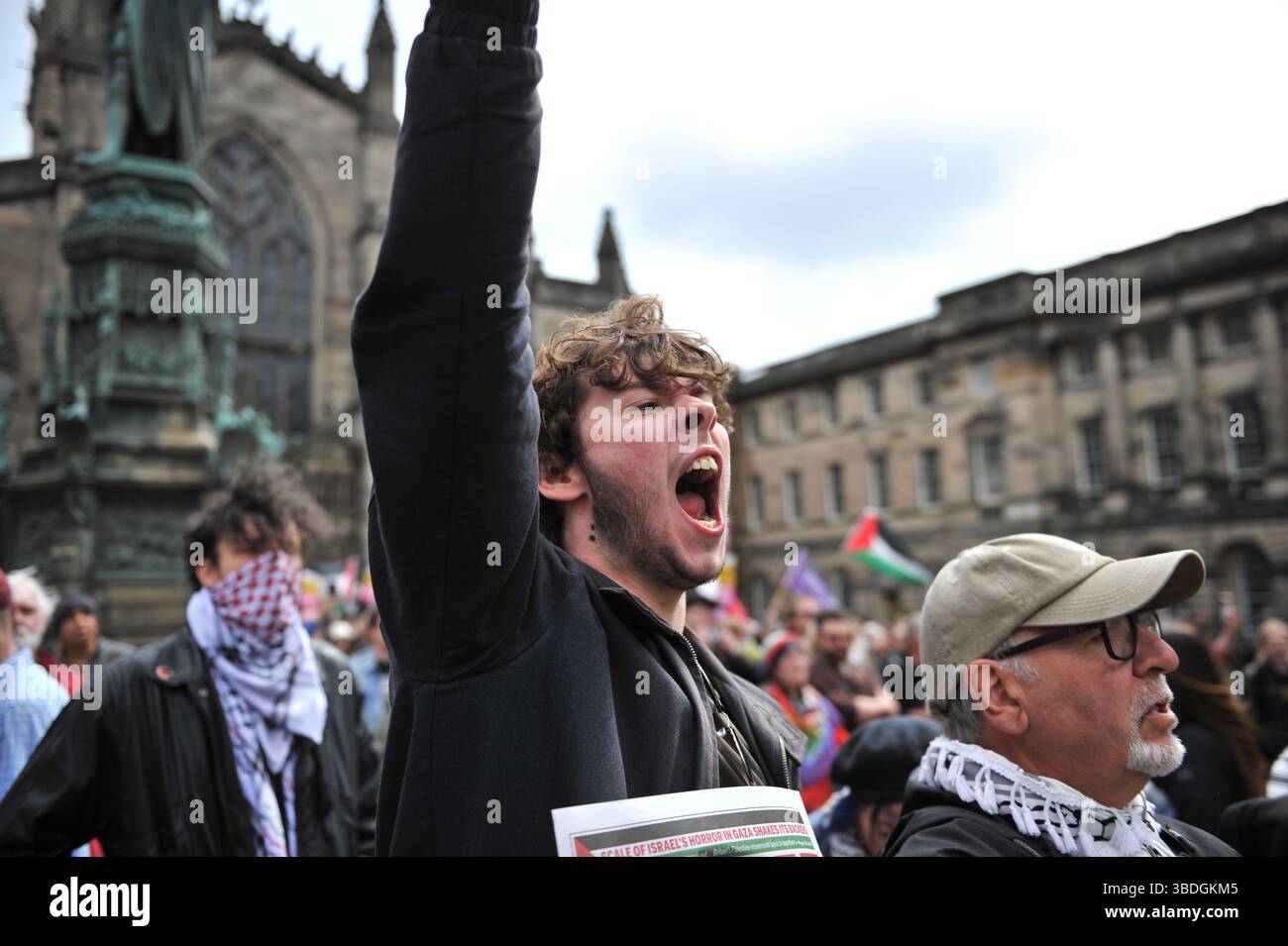 Edinburgh, UK. 24th May, 2025 - A counter-protester is seen shouting ...
