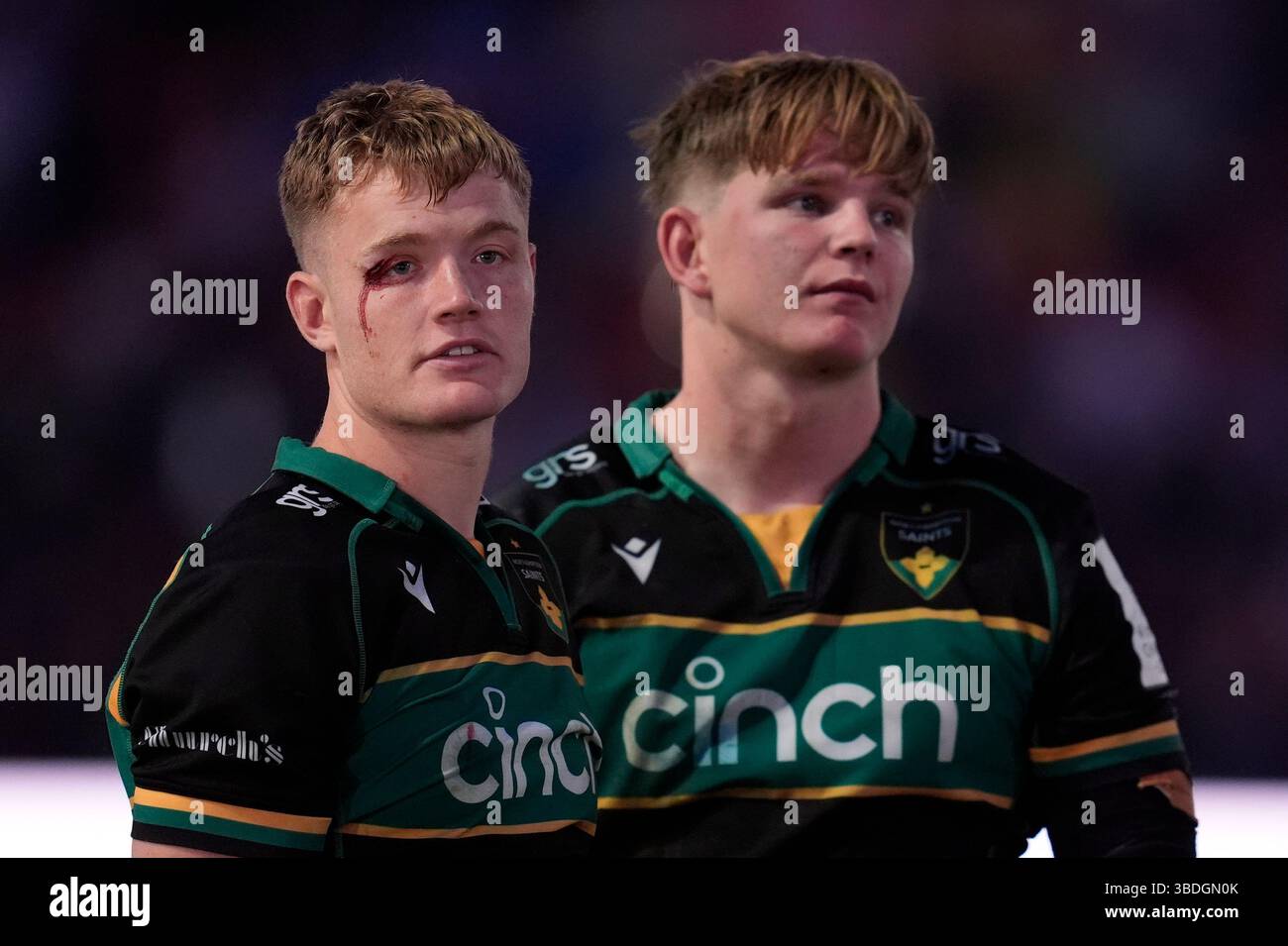 Northampton Saints' Fin Smith (left) and Northampton Saints' Henry ...