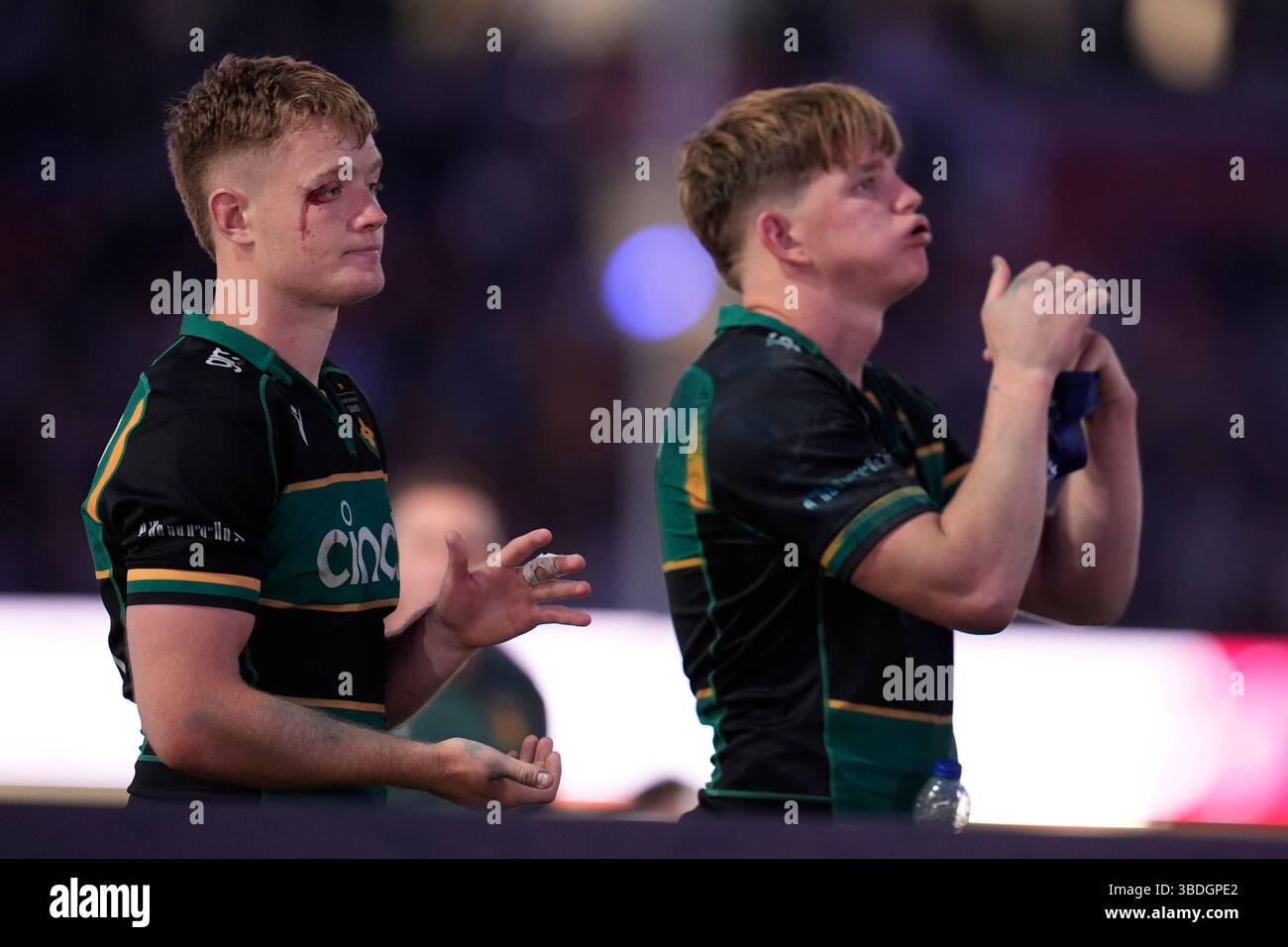 Northampton Saints' Fin Smith (left) and Northampton Saints' Henry ...