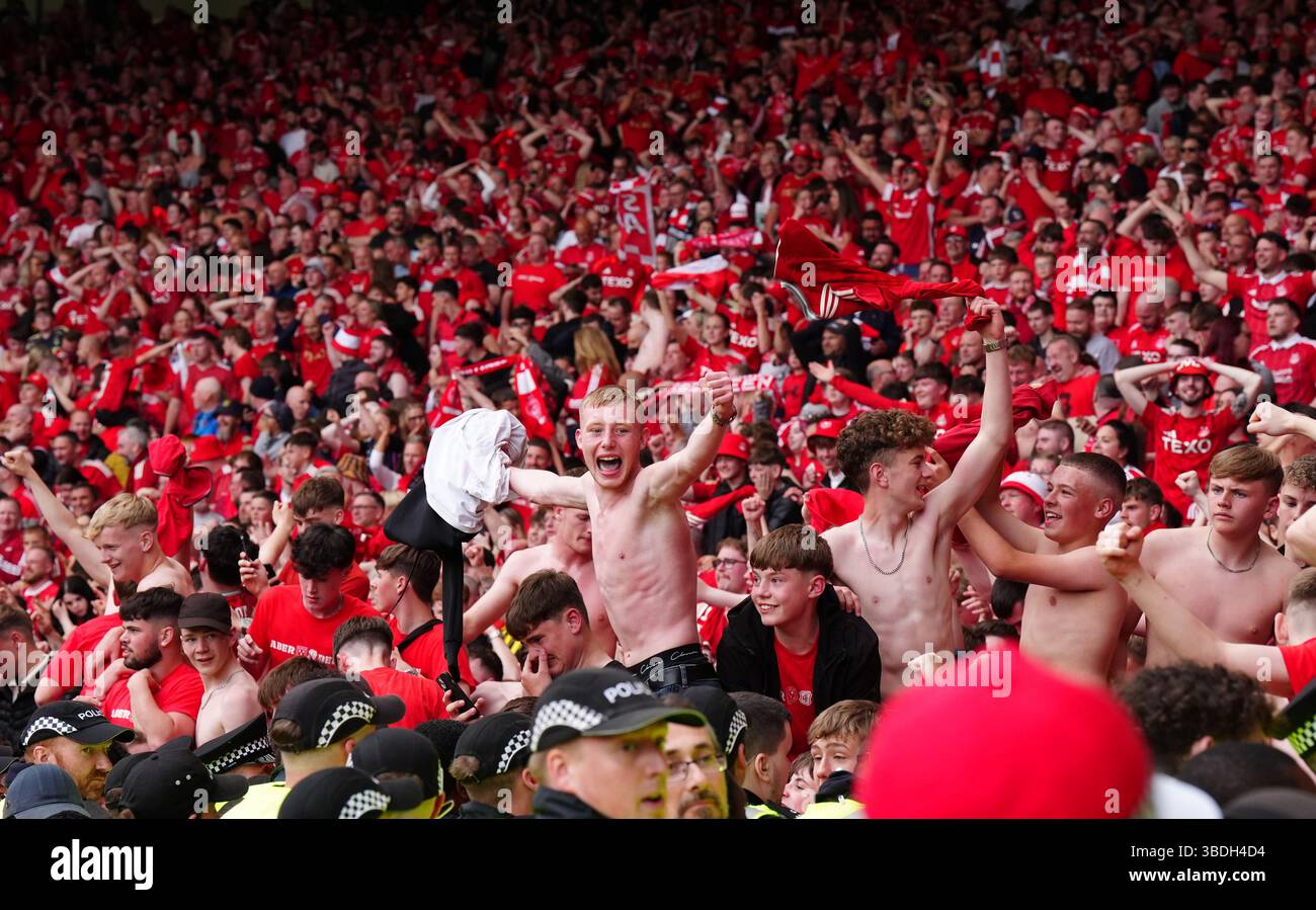 Aberdeen fans celebrate in the stands after the Scottish Gas Men's ...
