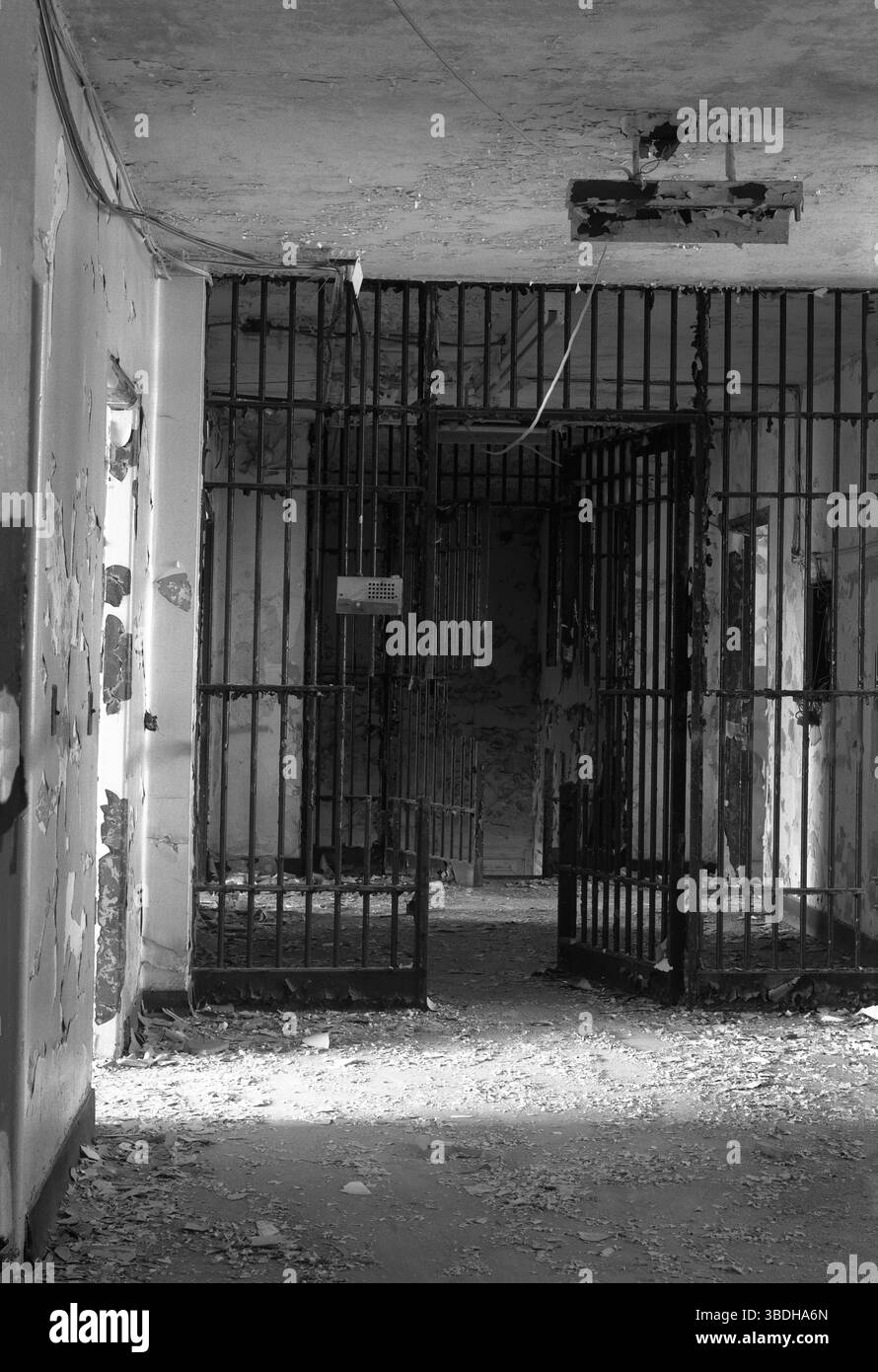Interior view of abandoned prison Stock Photo