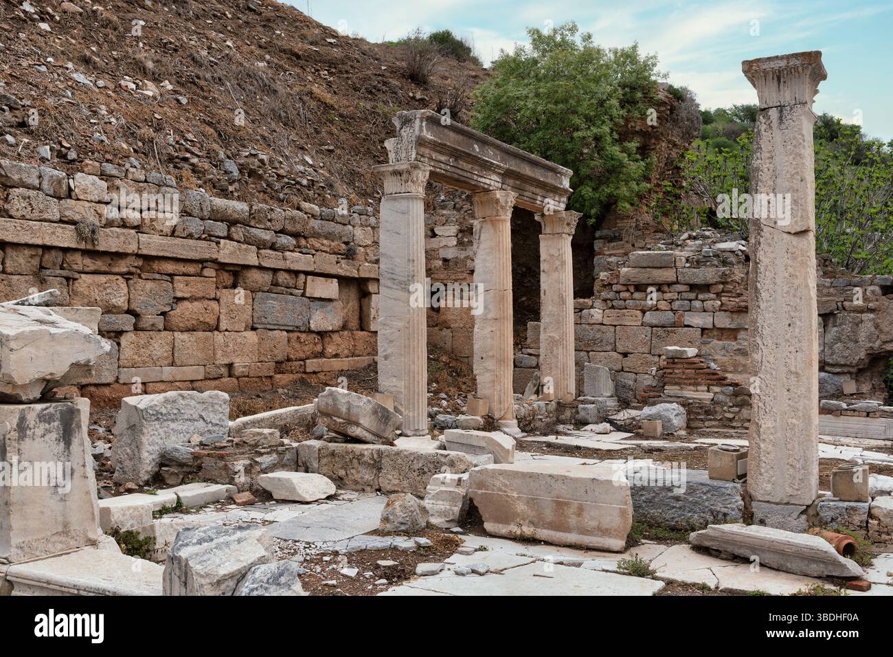 Ancient Roman ruins with marble columns and stone walls at the ...