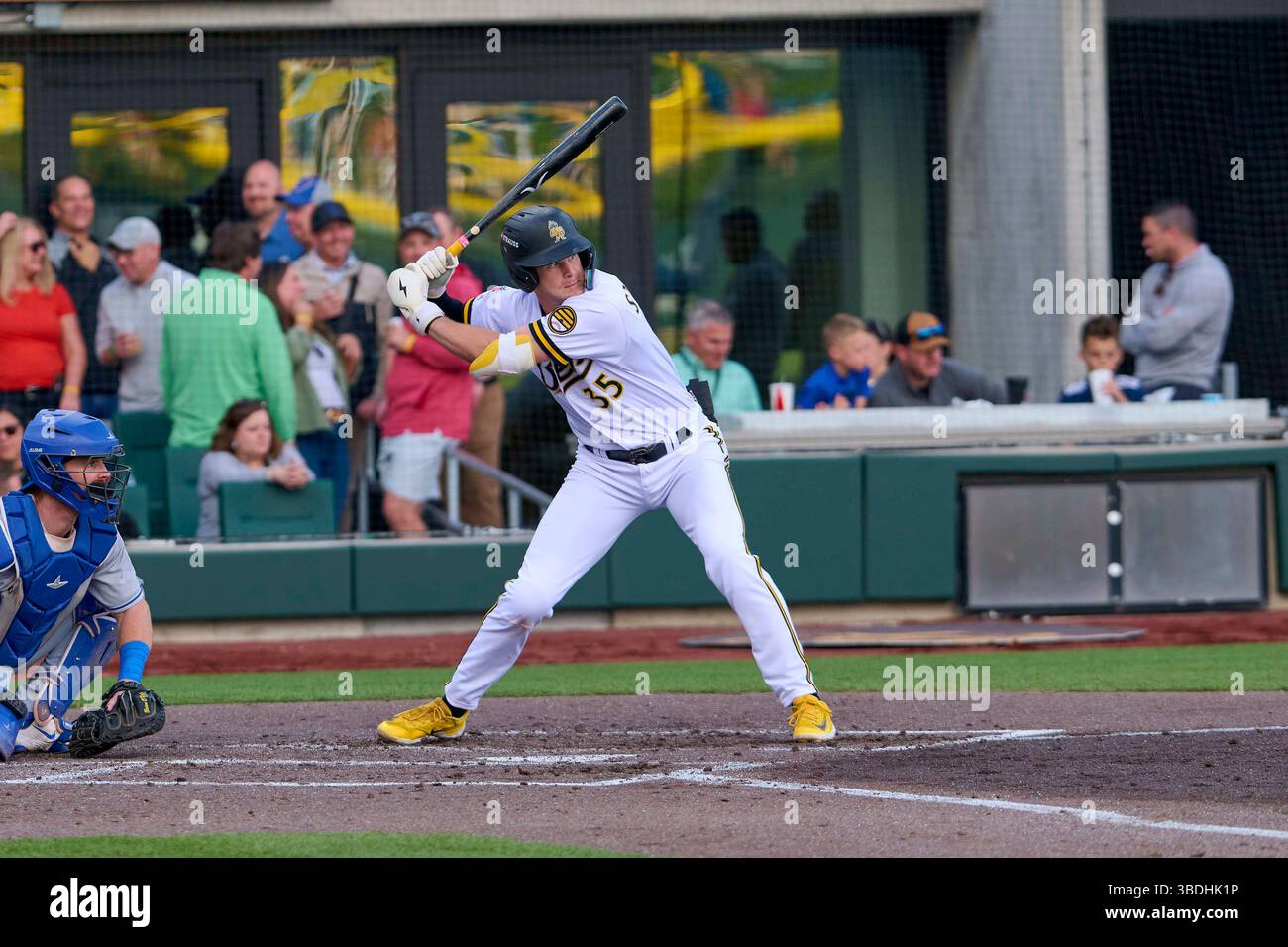 Chad Stevens (35) of the Salt Lake Bees at bat against the Omaha Storm ...