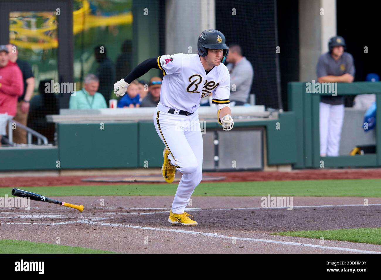 Chad Stevens (35) of the Salt Lake Bees at bat against the Omaha Storm ...