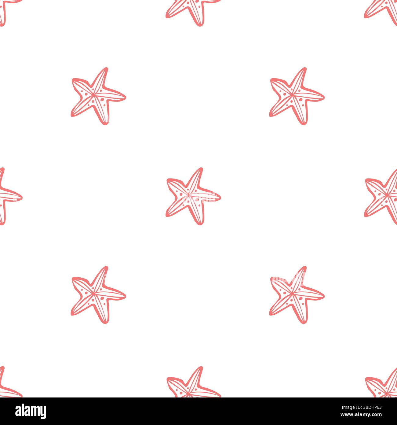 Vector seamless pattern with outline starfishes Stock Vector