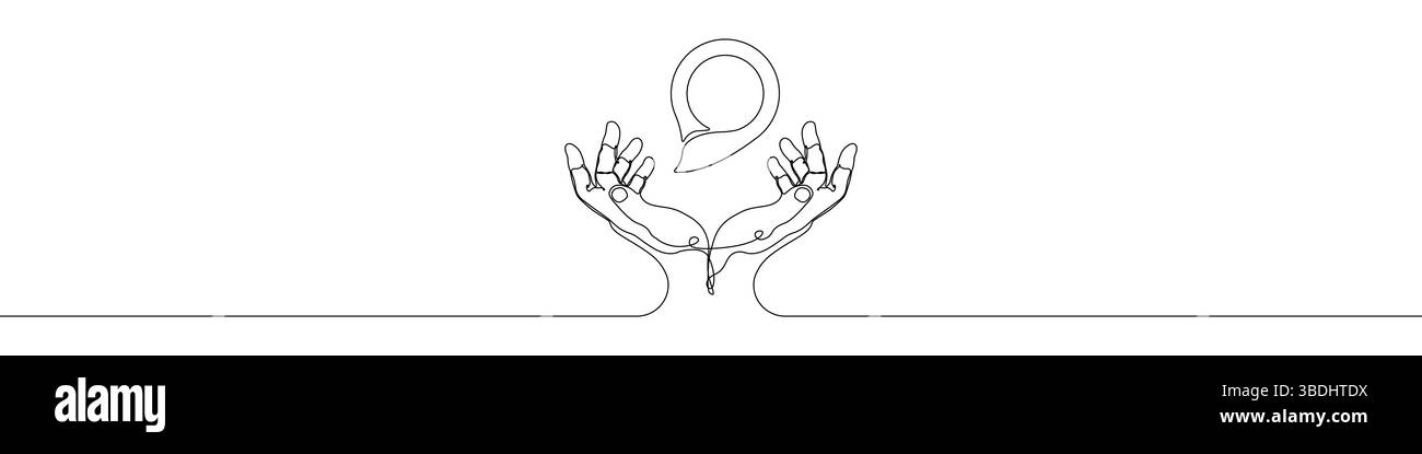 One line Geolocation hand icon vector background. Map pin with hands ...